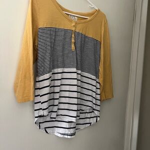 Maurices Yellow and Black Striped Henley Top